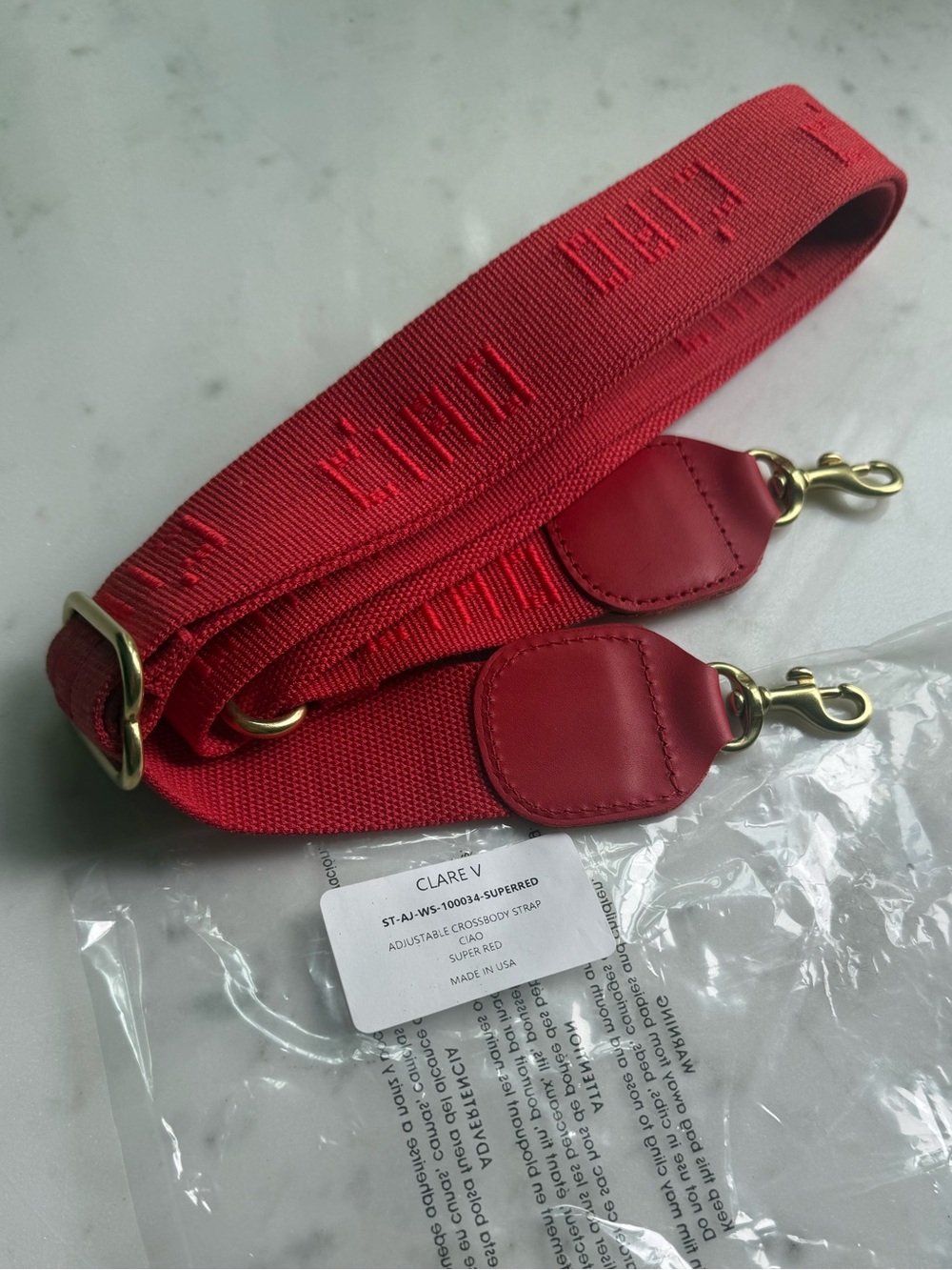 NWT, Clare V Red Caio, Wide Adjustable Crossbody Strap with Gold Hardware